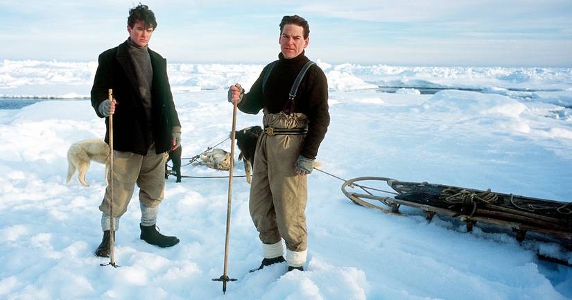 Kenneth Branagh and another man in the snow in Shackleton