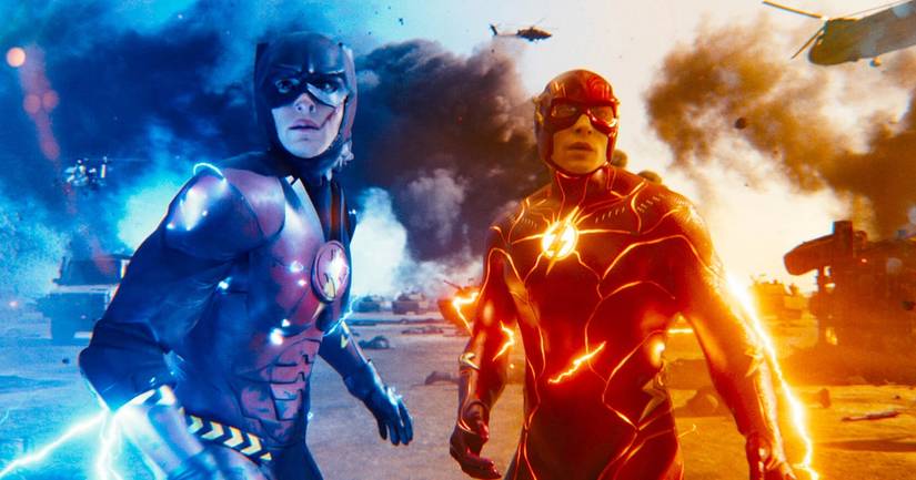 Both variants of Barry Allen in action as The Flash from the 2023 movie