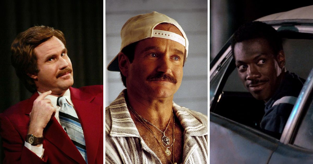 Hollywood comedy actors collage featuring the greatest comedic performers of all time, representing Steve Martin's peers in the industry