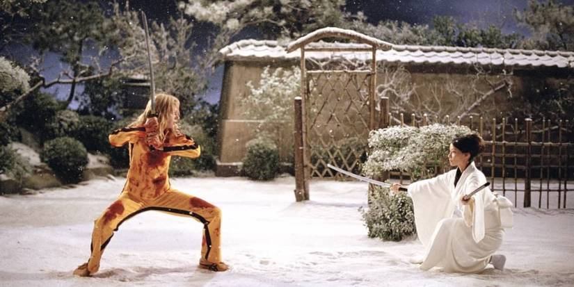 Kill Bill Vol 1 Uma Thurman as the Bride fighting Lucy Liu in the snow