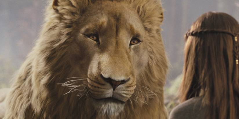 Liam Neeson as Aslan and Georgie Henley as Lucy Pevensie in The Chronicles of Narnia: Prince Caspian