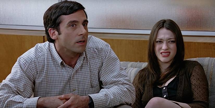 Kat Dennings and Steve Carell in The 40-Year-Old Virgin sitting on a couch