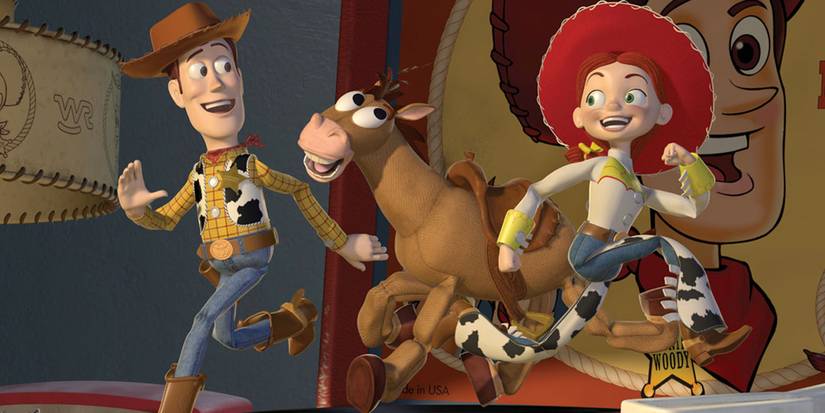 Toy Story 2 Woody, Bullseye a Jessie se baví při stmelení