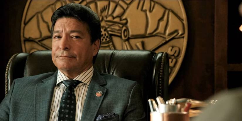  Gil Birmingham smirking at someone in a scene in Yellowstone