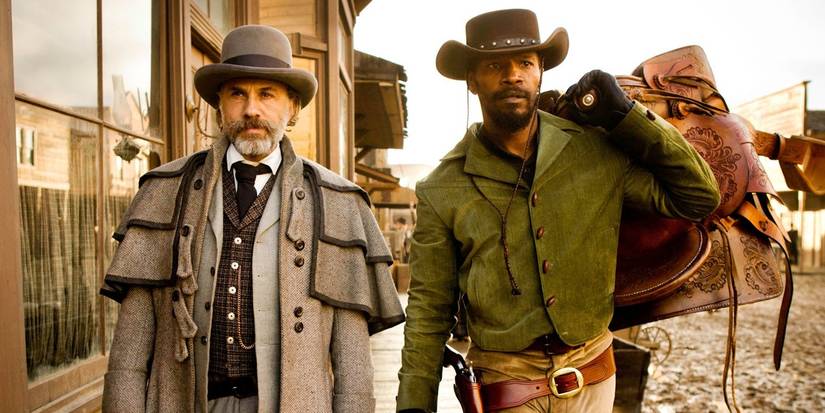 Jamie Foxx and Christoph Waltz wearing Western clothes in Django Unchained
