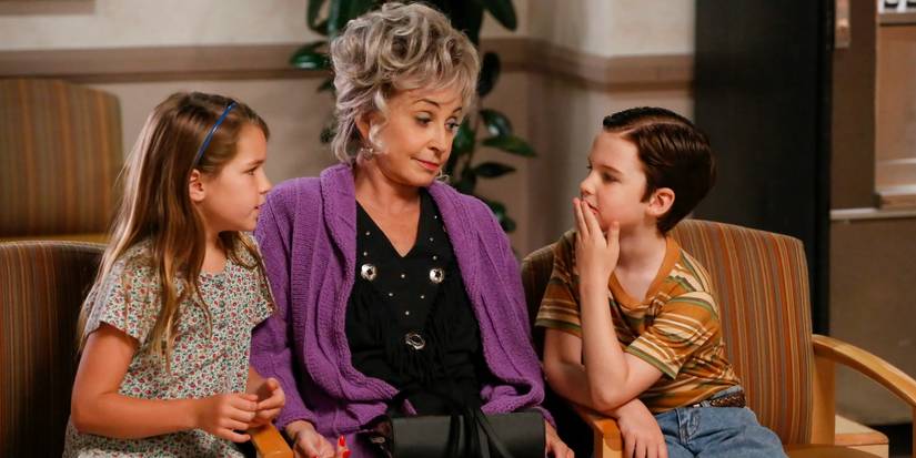 Meemaw sits with the kids in Young Sheldon