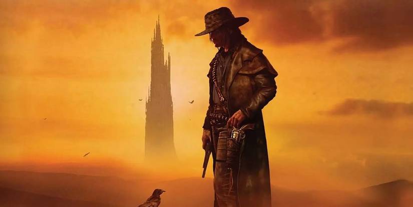 The Gunslinger standing before the Dark Tower from Stephen King's novel