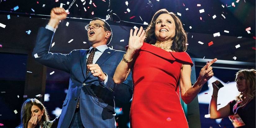 Julia Louis-Dreyfus celebrando en Veep