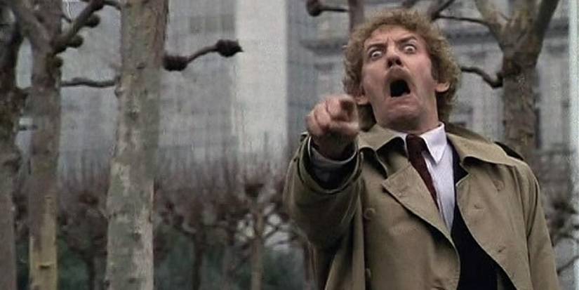 Donald Sutherland as Matthew Bennell screaming and pointing in Invasion of the Body Snatchers (1978)