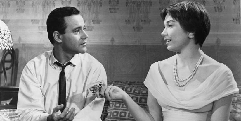 Jack Lemmon as Bud playing cards with Shirley MacLaine as Fran in The Apartment