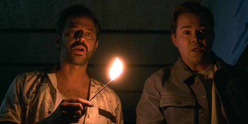 Nick Kroll and Andrew Rannells light a match in 2024 SXSW movie I Don't Understand You
