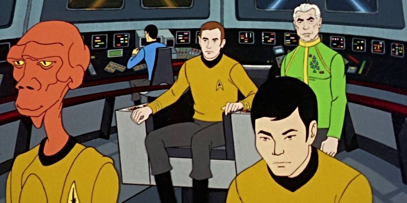 William Shatner, James Doohan, Leonard Nimoy, and George Takei in The Counter-Clock Incident episode in Star Trek: The Animated Series