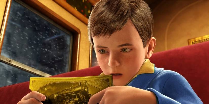 Hero Boy, voiced by Josh Hutcherson, reads the fine print of his golden ticket in The Polar Express
