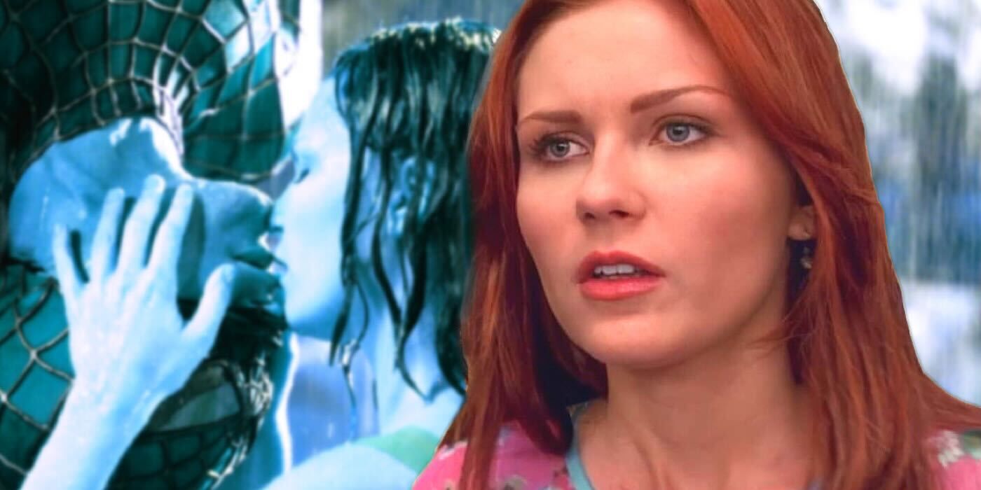 Kirsten Dunst as Mary Jane Watson in the iconic Spider-Man movie rain scene
