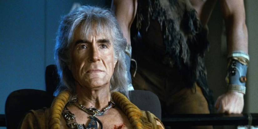 Ricardo Montalban sitting in a chair as Khan in Star Trek: The Wrath of Khan