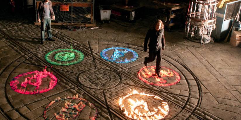 Symbols in fire on the ground in The Sorcerer's Apprentice 2010 movie