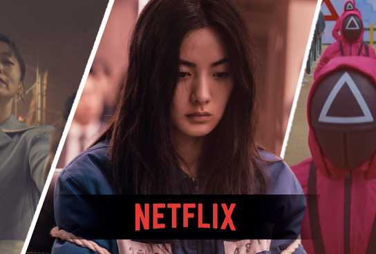 An edited collage of Kill Boksoon, Mask Girl, and Squid Game