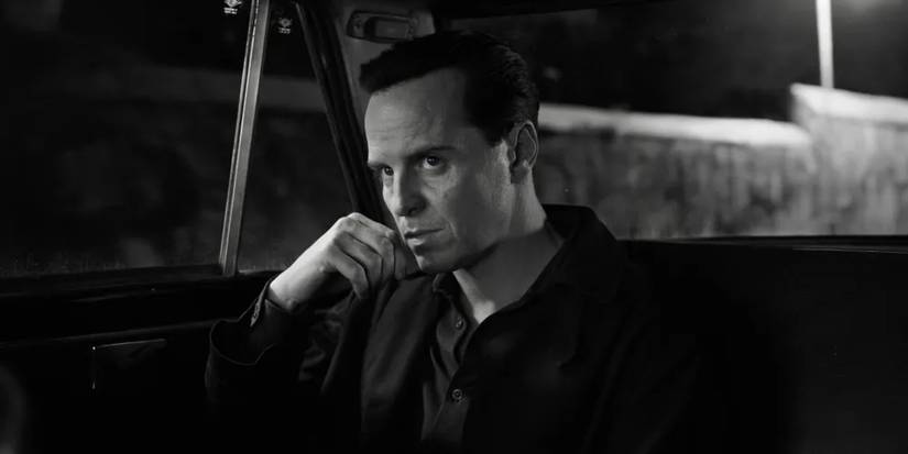 Andrew Scott as Ripley sitting in a taxi in Ripley