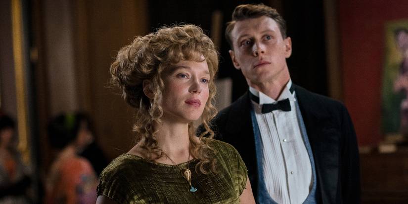 Léa Seydoux and George MacKay as Gabrielle and Louis, dressed in 1910 Paris fashion in The Beast