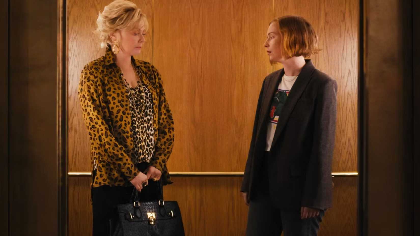 Jean Smart as Deborah Vance and Hannah Einbinder as Ava Daniels in an elevator together in Hacks