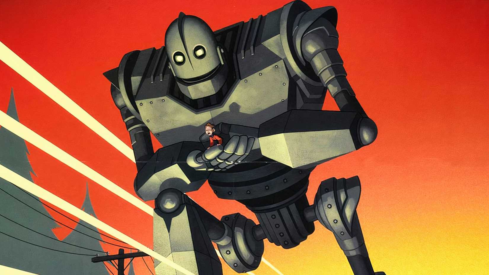 The Iron Giant poster with a large robot holding a child