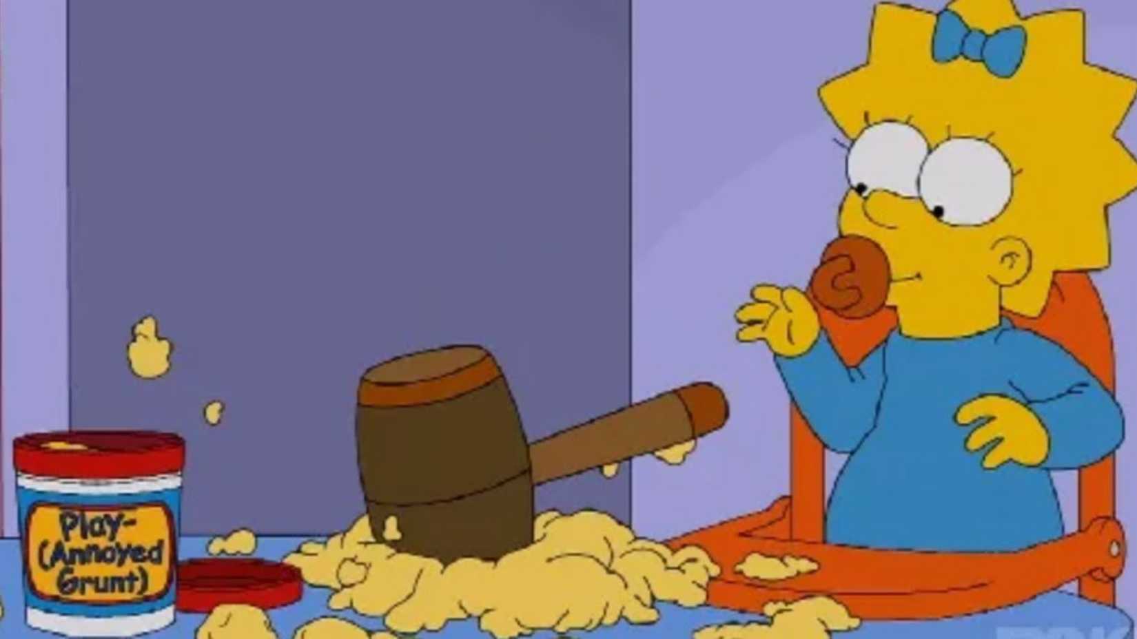 Maggie plays with clay on The Simpsons.