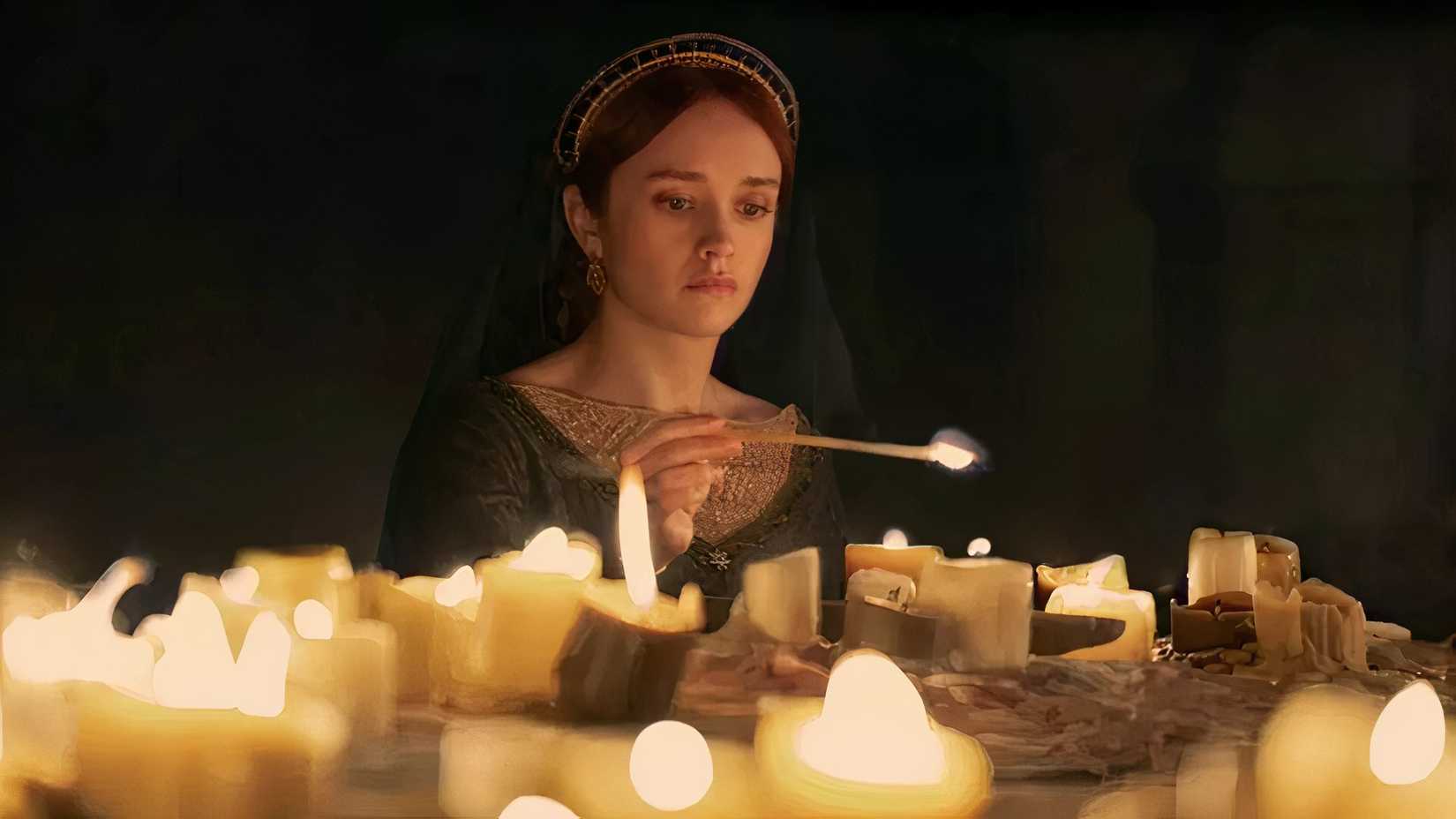 A still of Olivia Cooke from the Blood and Cheese scene in House of the Dragon