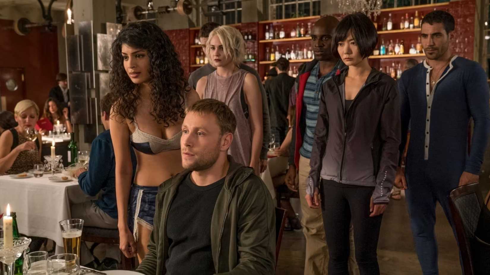The cast of Sense8 at a restaurant
