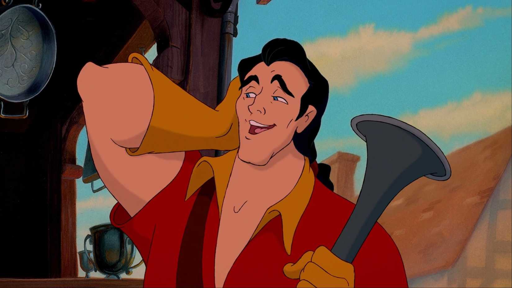 Gaston stroking his hair in Beauty and the Beast
