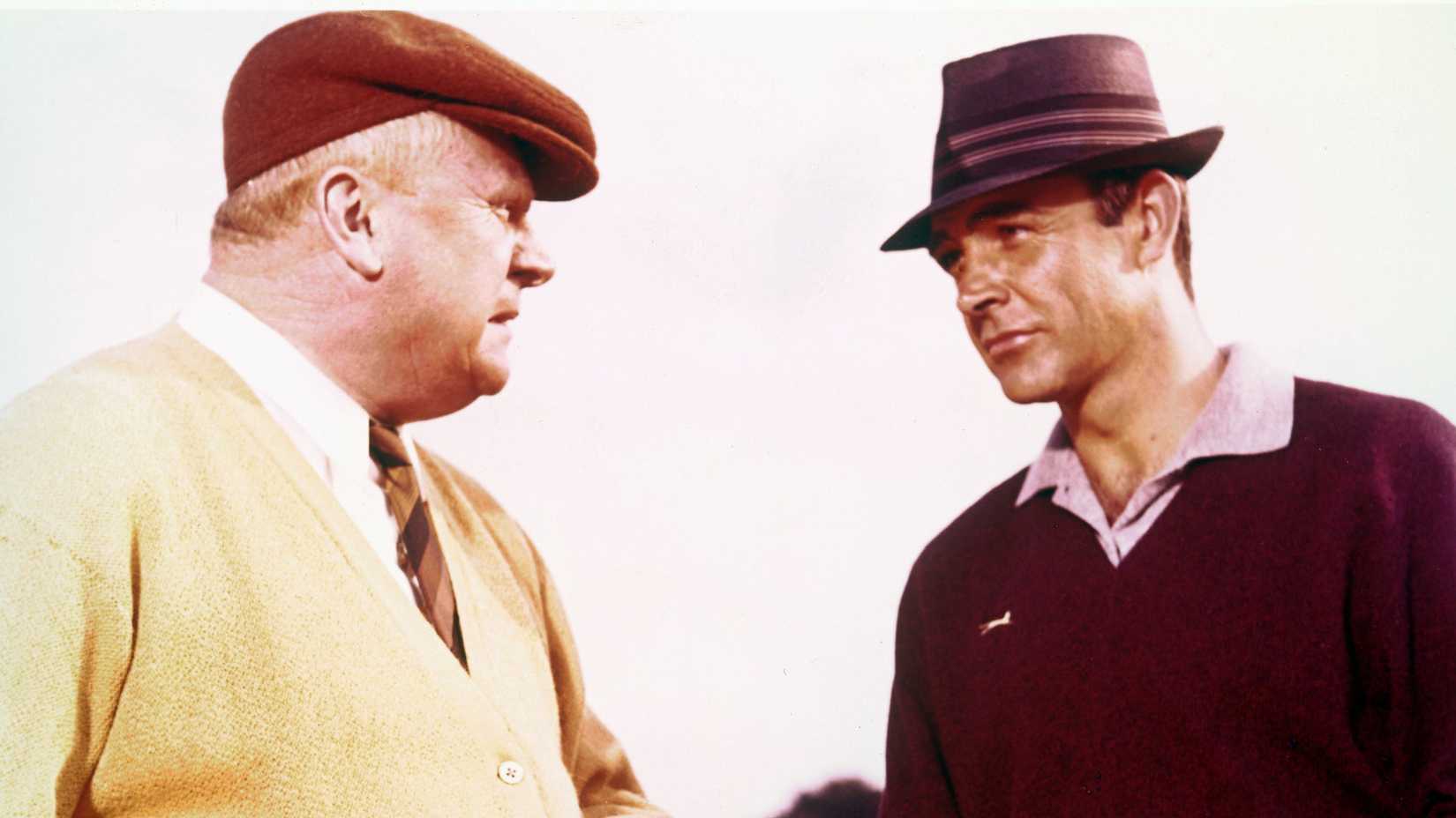 Sean Connery's Bond and Gert Frobe's Auric Goldfinger