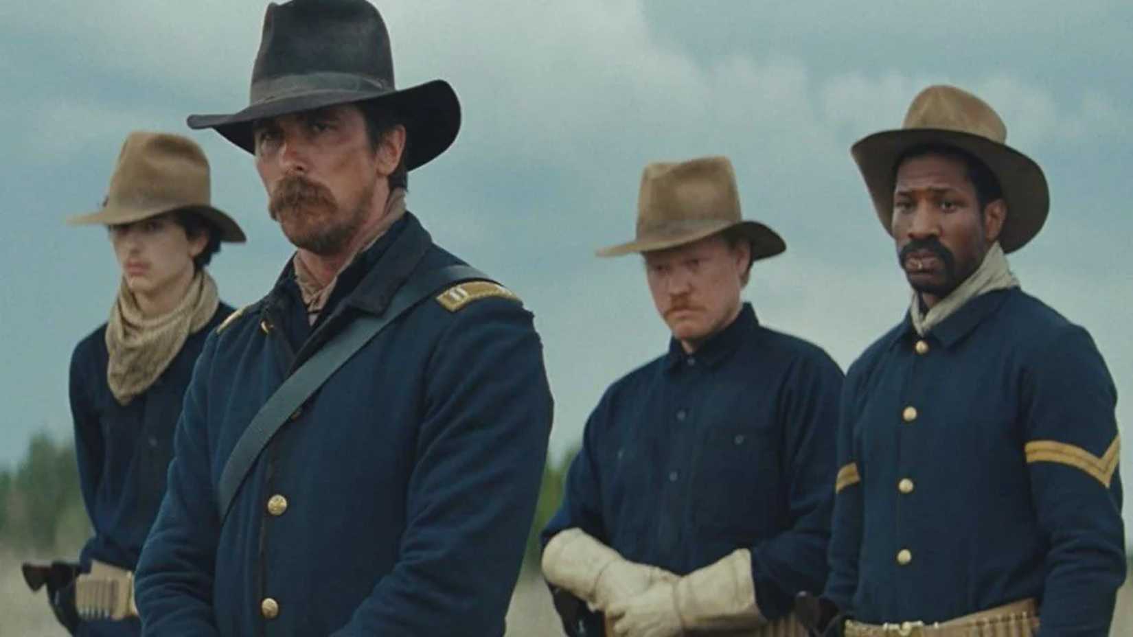 Hostiles cast including Timothee Chalamet, Christian Bale, Jonathan Majors, and Jesse Plemons
