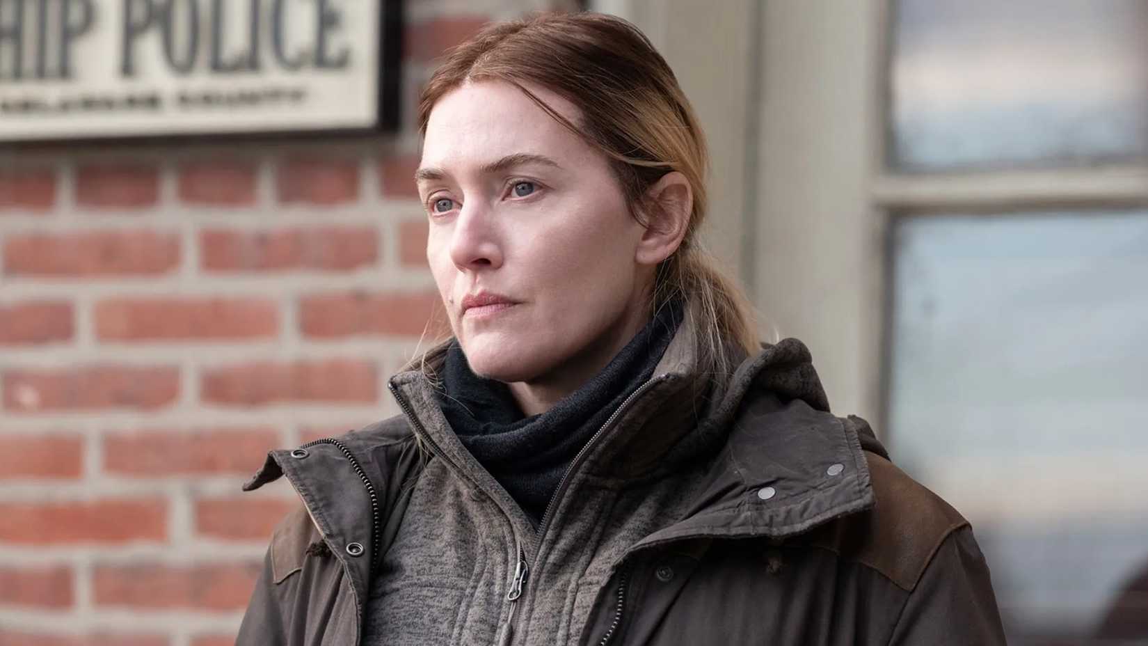 Kate Winslet as Mare looking serious in Mare of Easttown