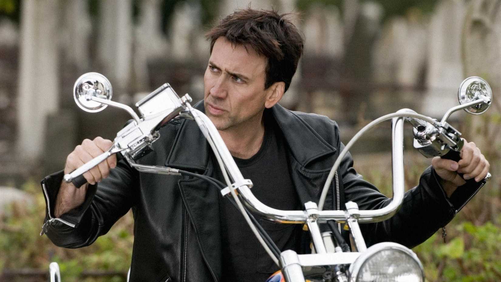 nicolas cage rides a motorcycle in the 2007 film ghost rider