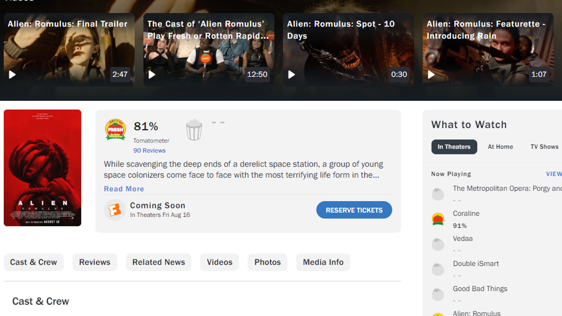 Alien Romulus’ Volatile Rotten Tomatoes Score, Reviews Released