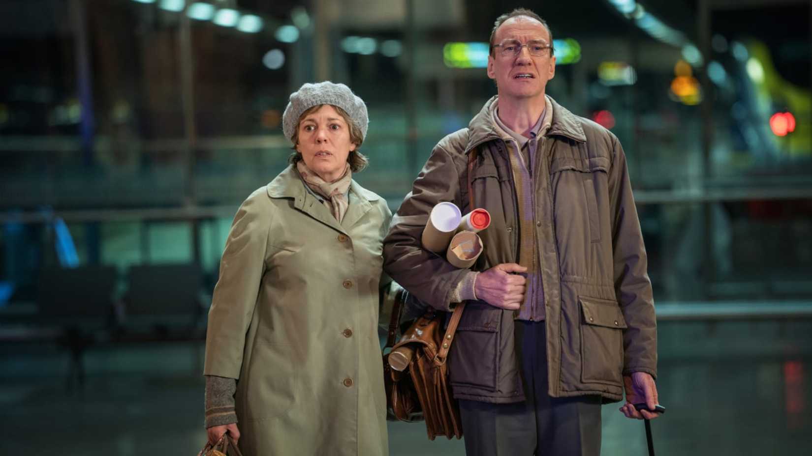 Olivia Colman and David Thewlis as Susan and Christopher Edwards in "Landscapers."