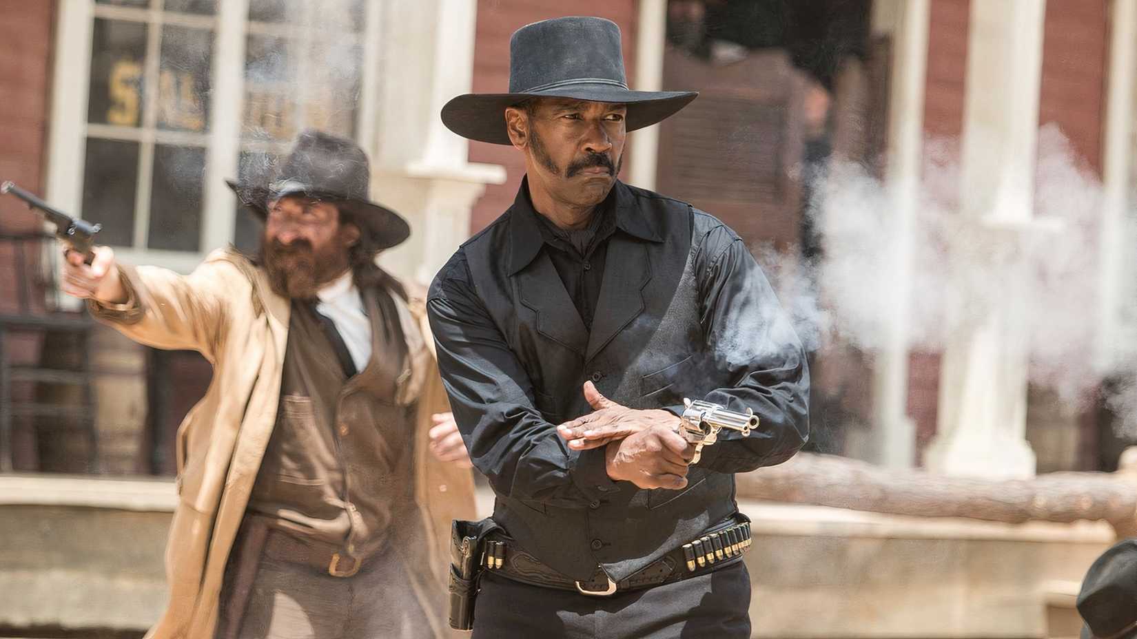 Sam fires a pistol in The Magnificent Seven