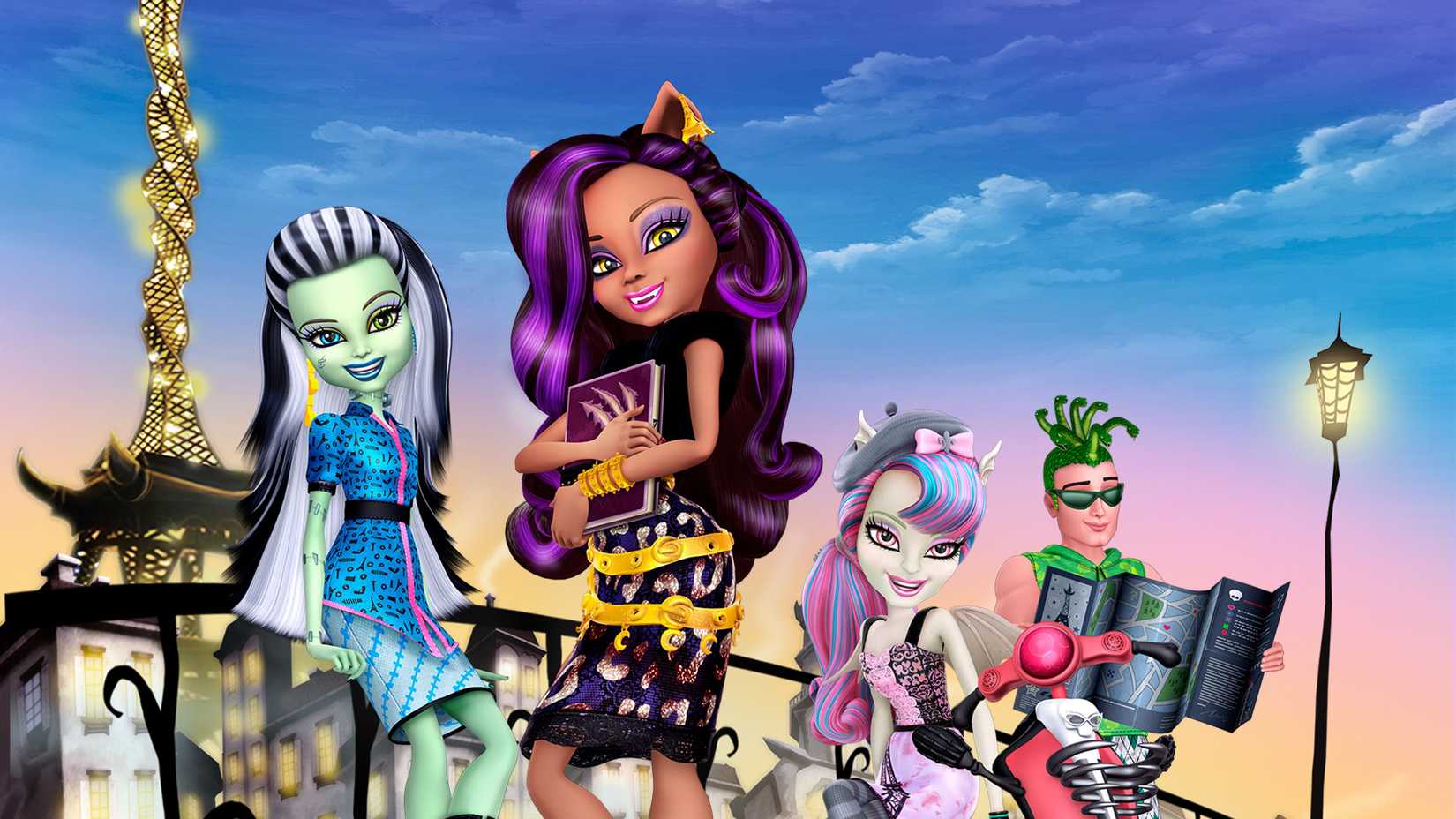 Clawdeen with friends in Monster High: Scaris City of Frights (2013)