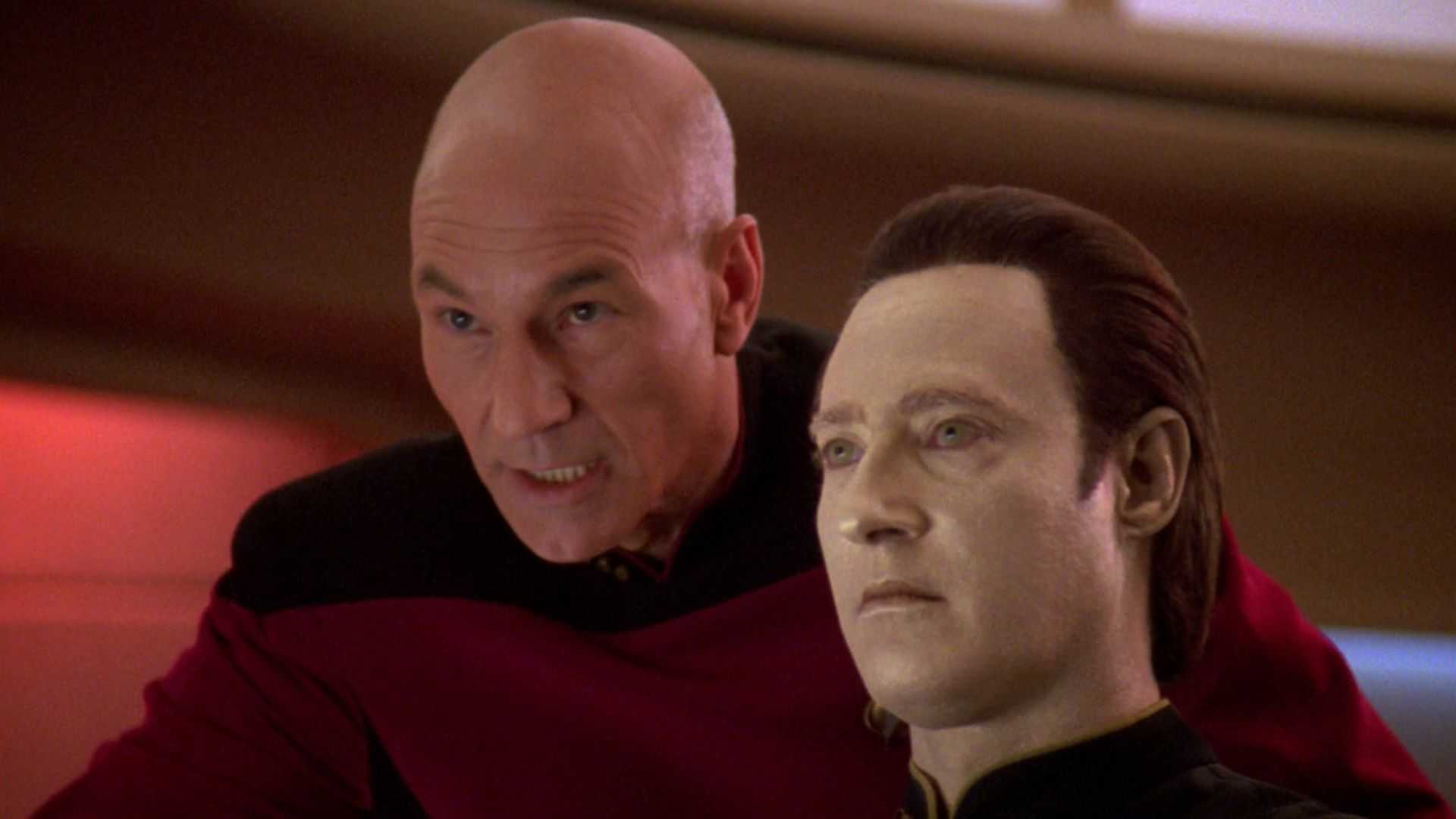 Patrick Stewart and Brent Spiner as Picard and Data in Star Trek: TNG