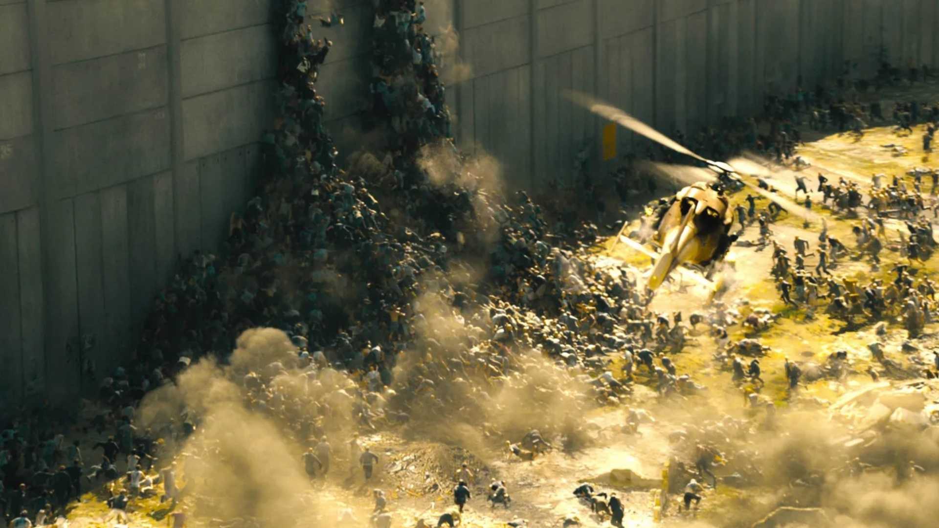 Mob of Zombies Climbing Wall in World War Z