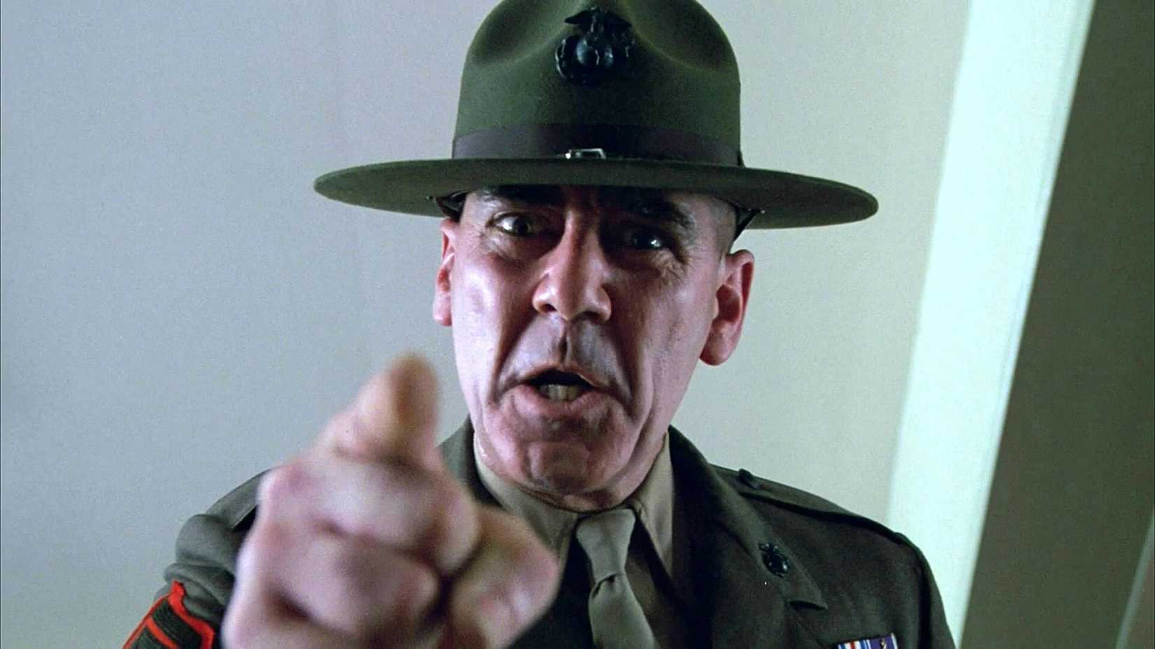 R. Lee Ermey as Gunnery Sergeant L. Hartman in Full Metal Jacket.