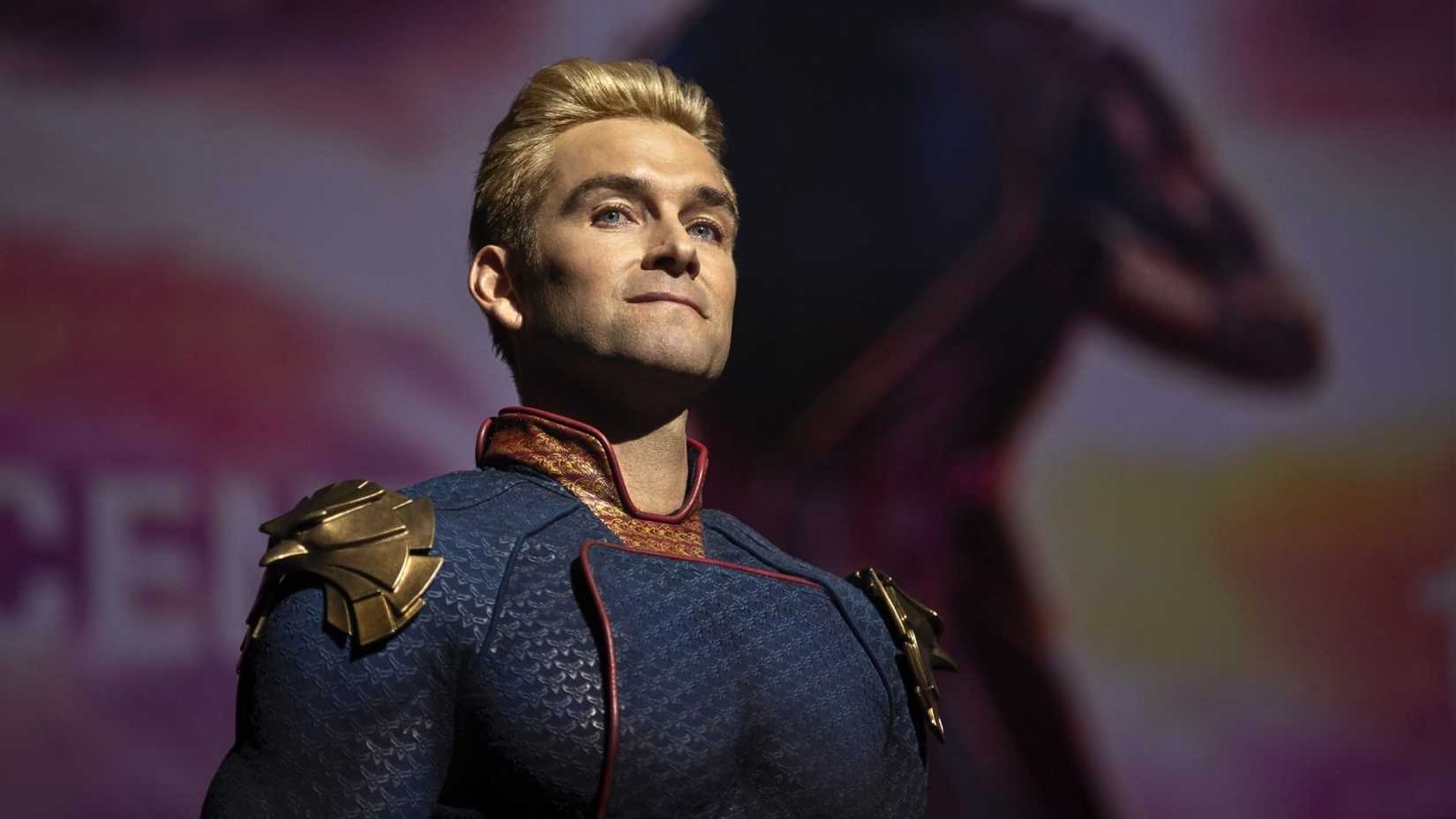 Antony Starr on stage as Homelander in the satirical superhero drama series The Boys