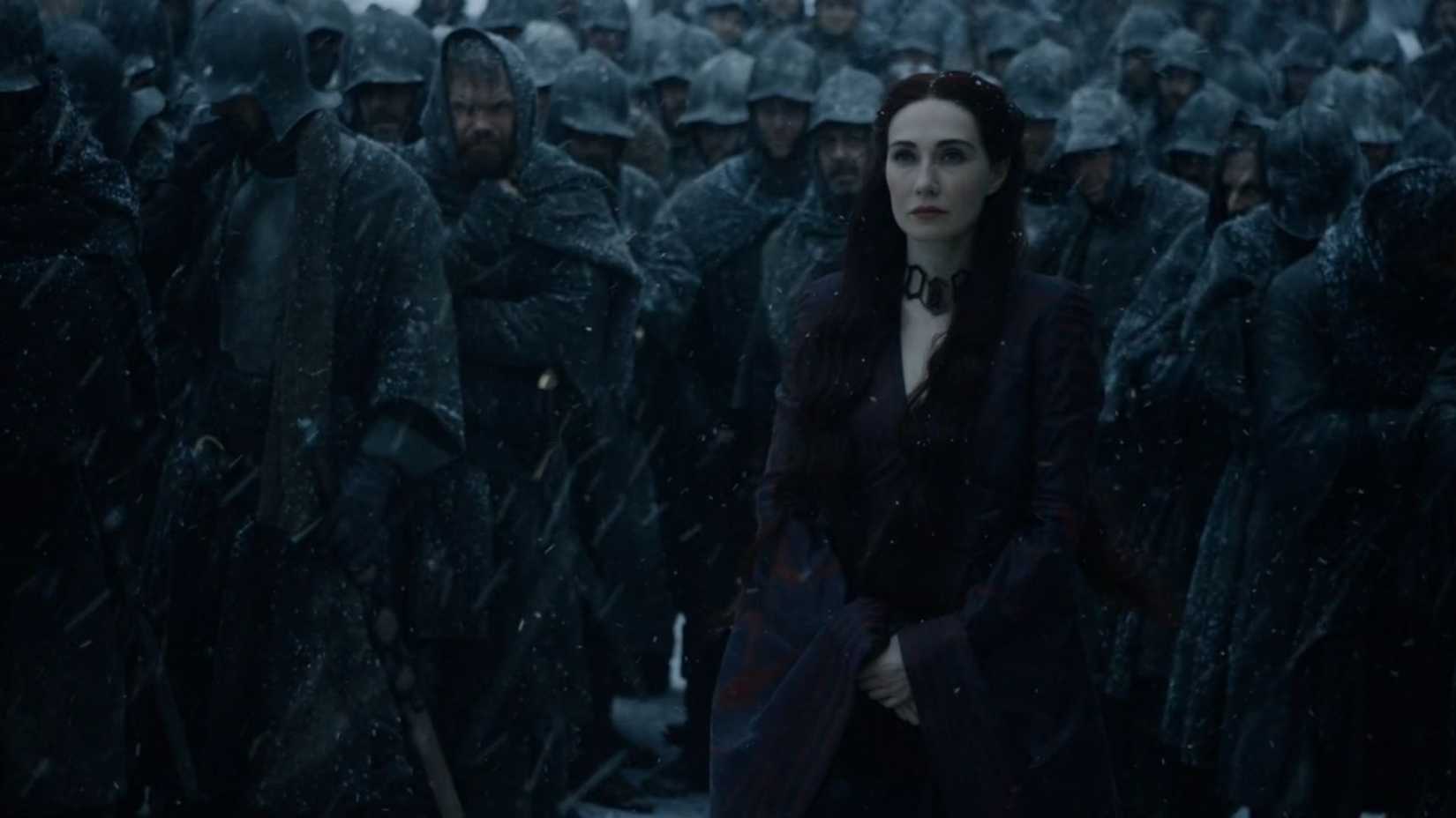 Melisandre watches Shireen's execution in Game of Thrones's episode 