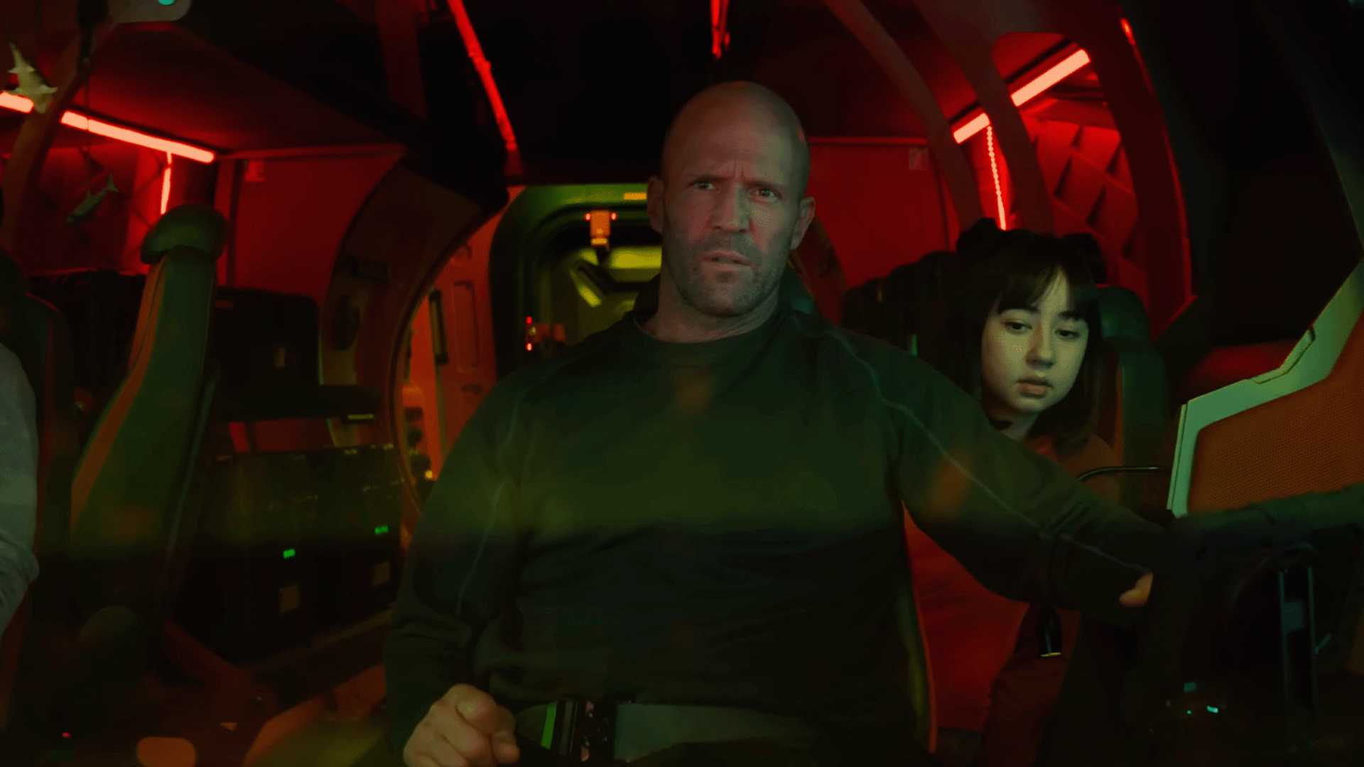 Jason Statham in the red submarine in The Meg 2
