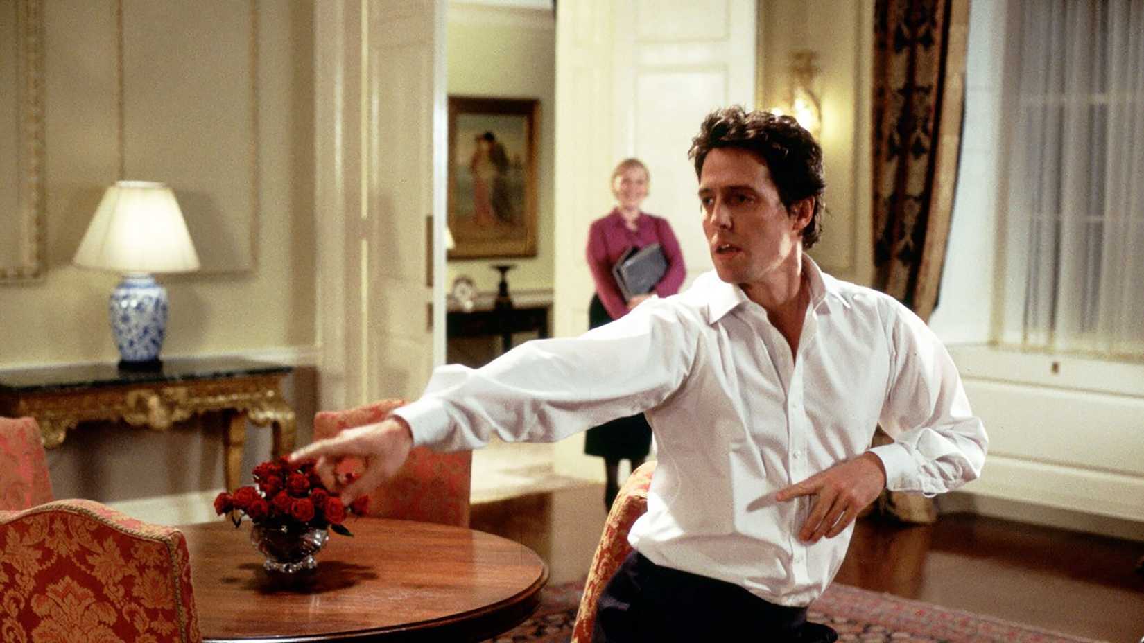 Hugh Grant dancing with his fingers pointed out in Love Actually.