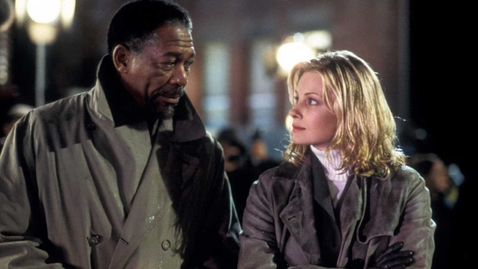 Morgan Freeman as Alex Cross and Monica Potter as Jezzie Flannigan in Along Came a Spider