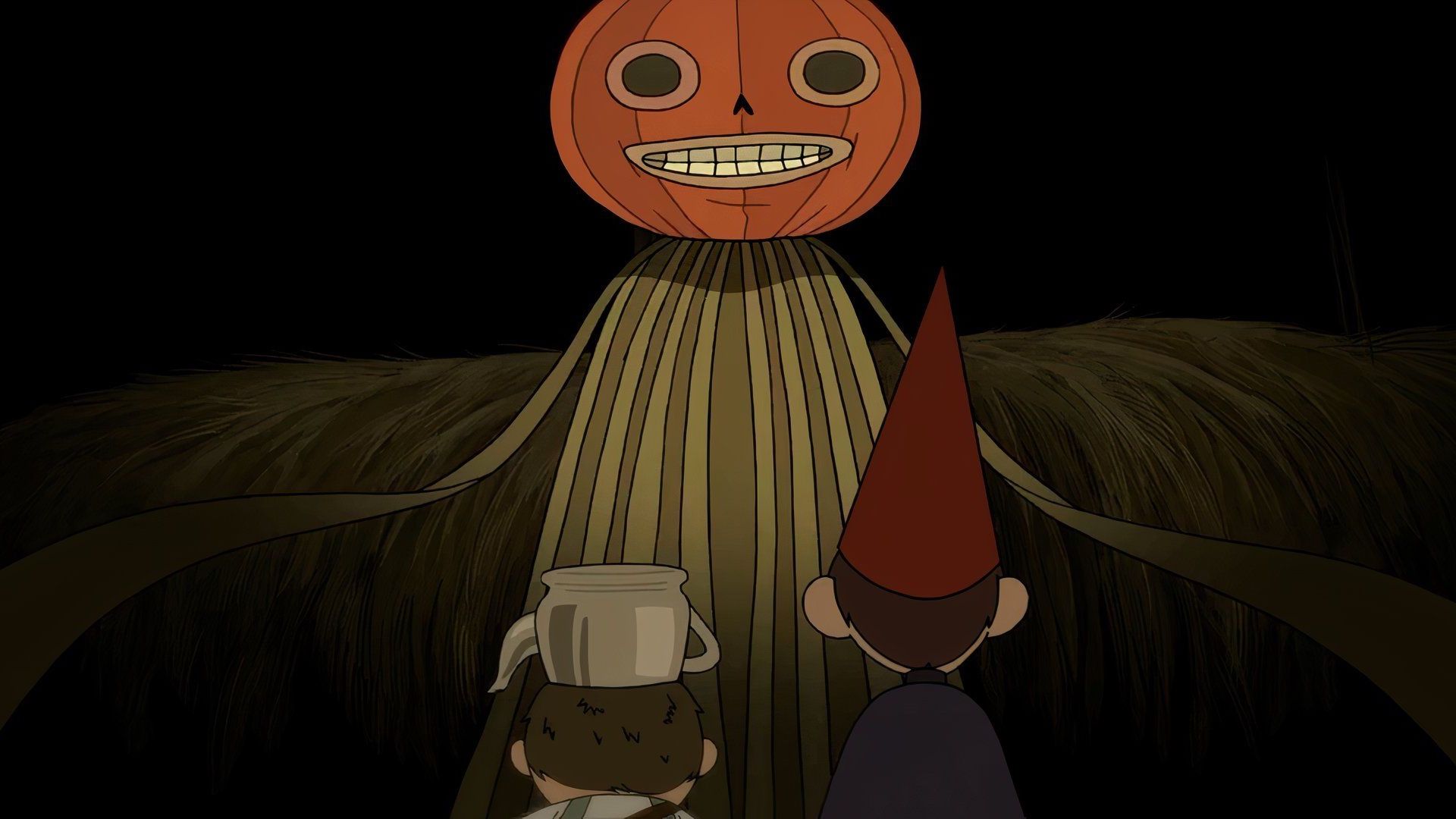Enoch confronts Greg and Wirt in Over the Garden Wall