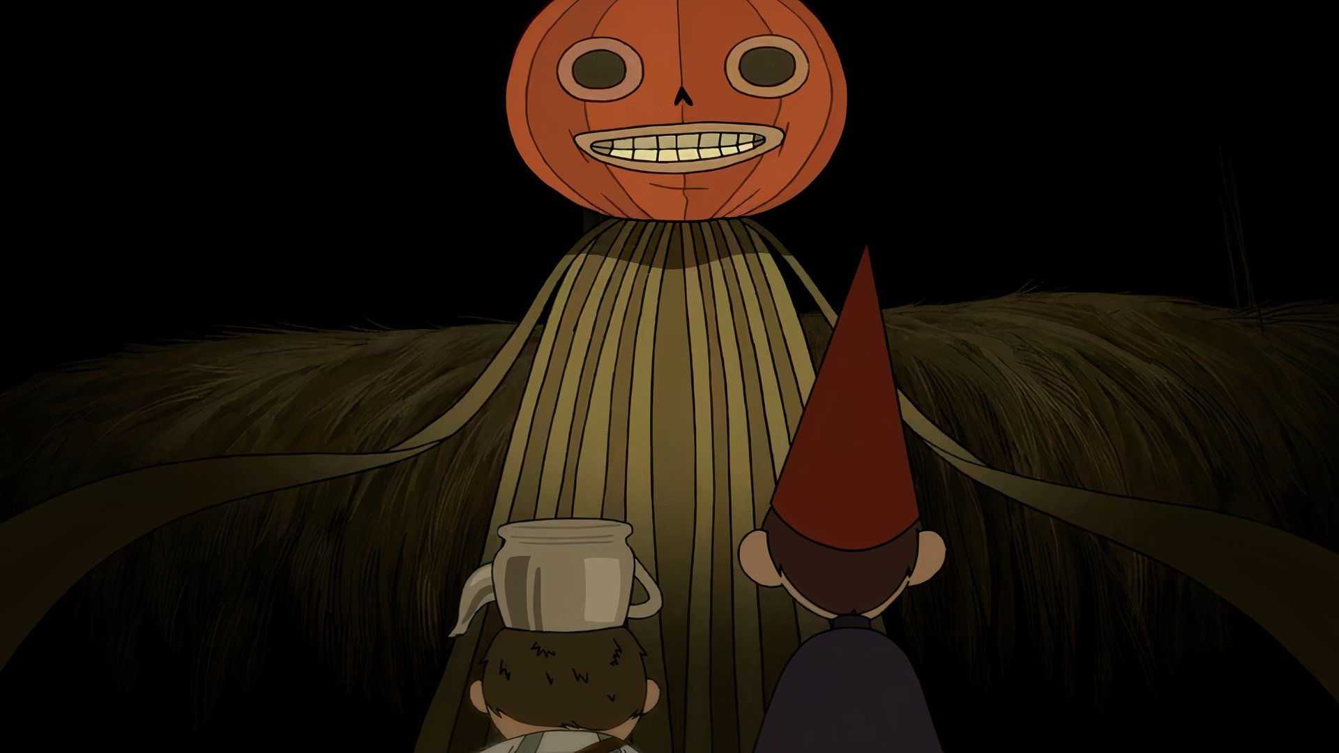 Enoch confronts Greg and Wirt in Over the Garden Wall