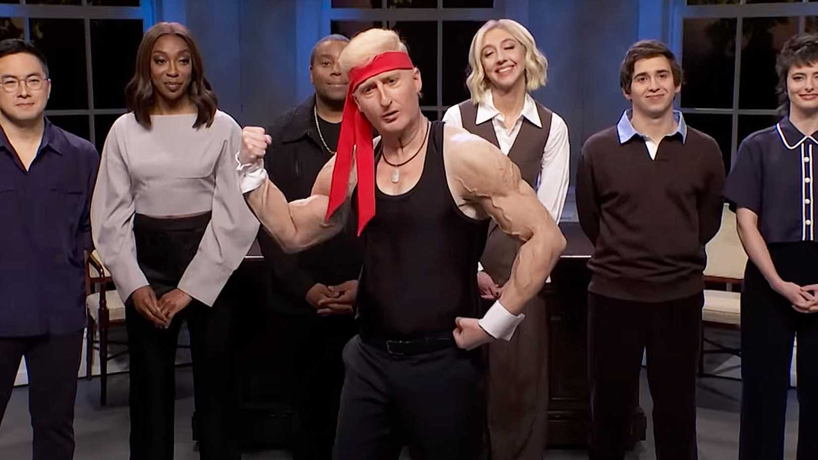 The cast of Saturday Night Live in a sketch mocking Donald Trump
