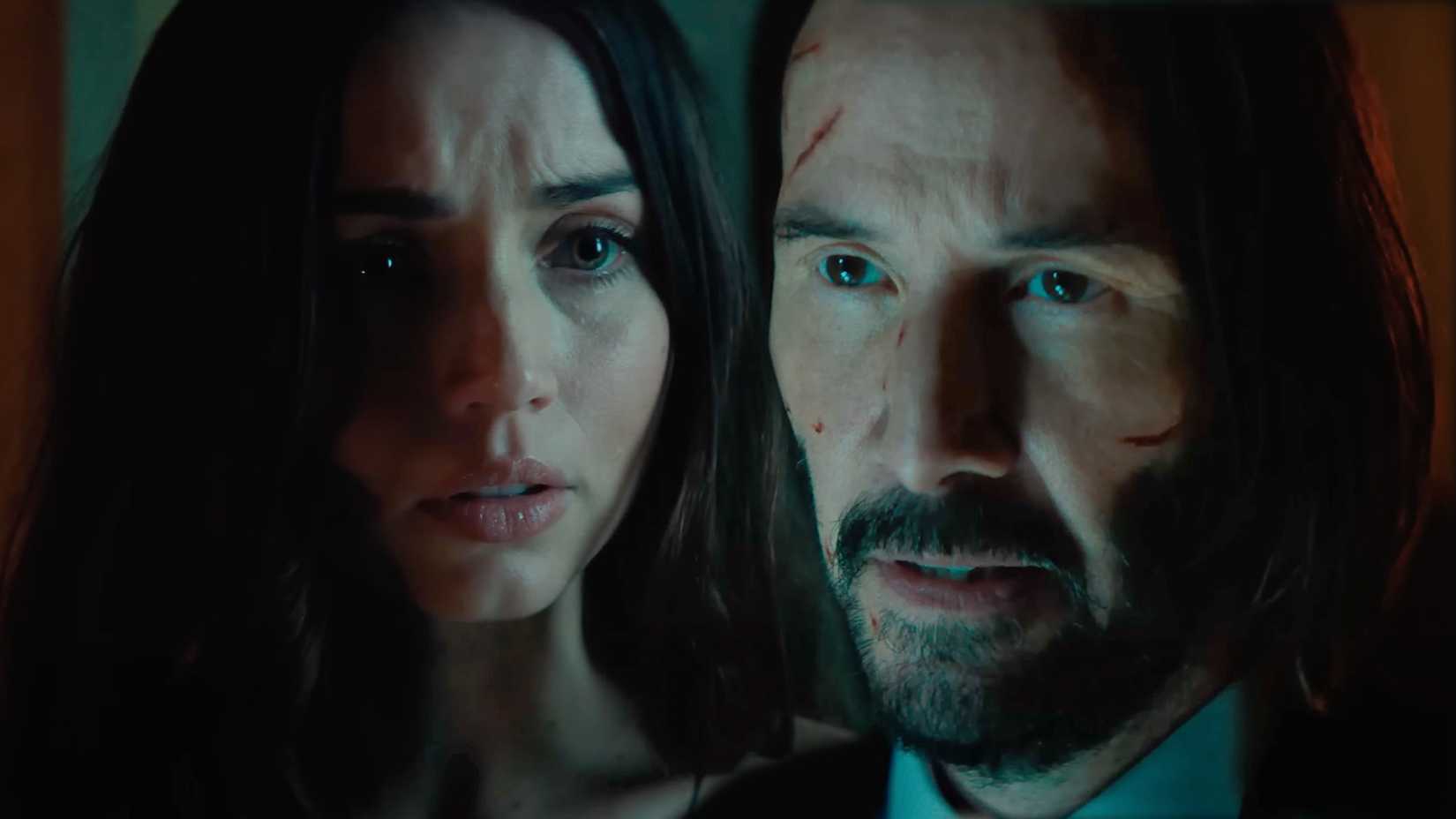 An edited image of Ana de Armas and Keanu Reeves in Ballerina
