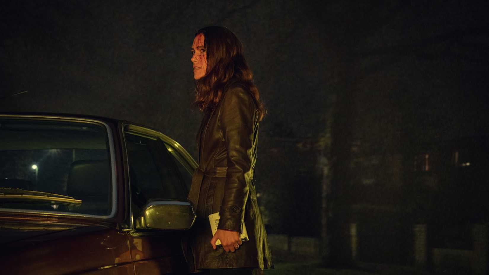 Keira Knightley with blood on her face in Black Doves